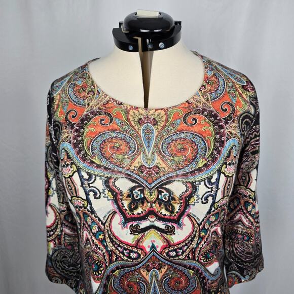 Unity World Wear Blouse Women's L Paisley Multi-Color Third Quarter Sleeve - Picture 2 of 16